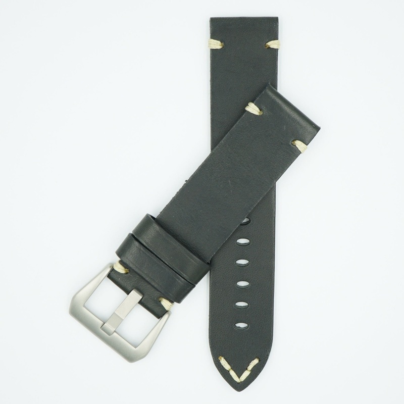 Vintage Heavy Black Leather Watch Strap