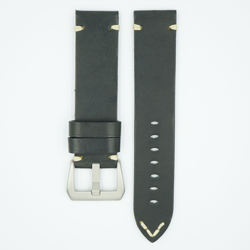Vintage Heavy Black Leather Watch Strap