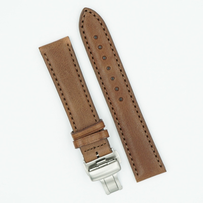 Vegetable Tanned Leather Brown Deployant Watch Band