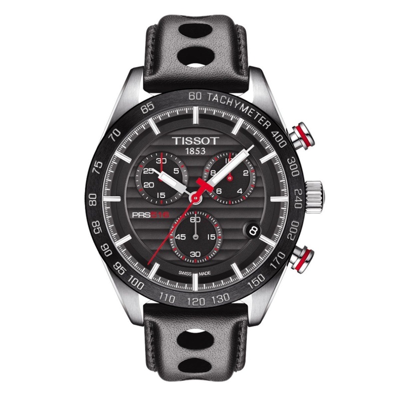TISSOT PRS 516 CHRONO BLACK 20MM LEATHER BAND Black