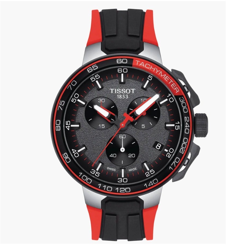 TISSOT T-RACE CYCLING BLACK/RED SILICONE WATCH STRAP Black