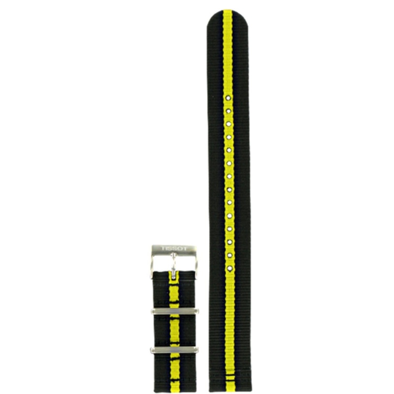 Tissot Strap T604039535 PRC 200 Black & Yellow Textile NATO Strap 19mm Black
