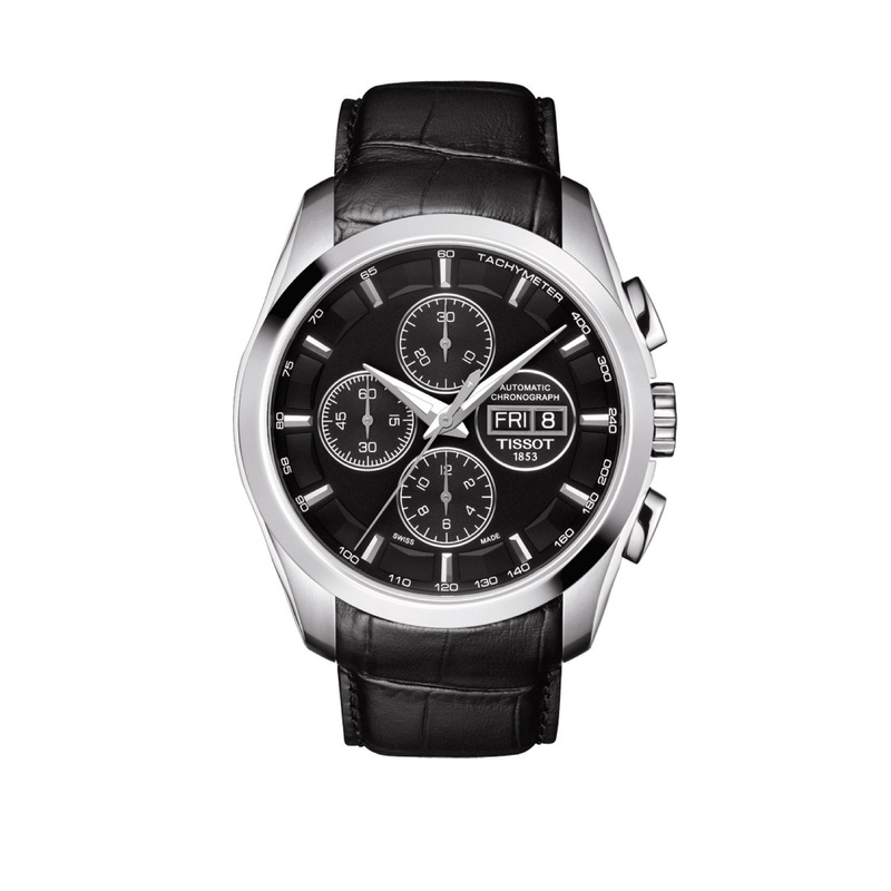 Tissot 24mm Couturier Black Leather Strap without Buckle Black