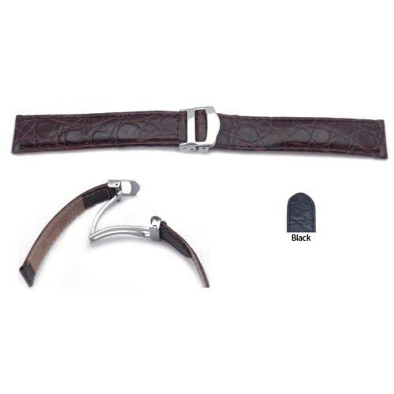 African Crocodile Grain with Deployment Buckle Watch Band Black