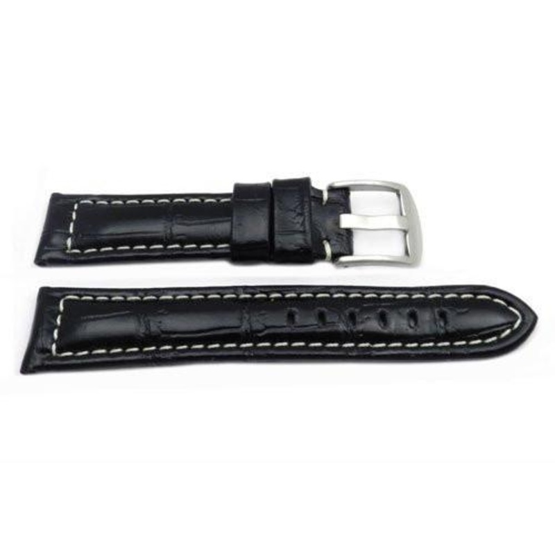 Alligator Grain Chrono Sport Design Watch Band Black