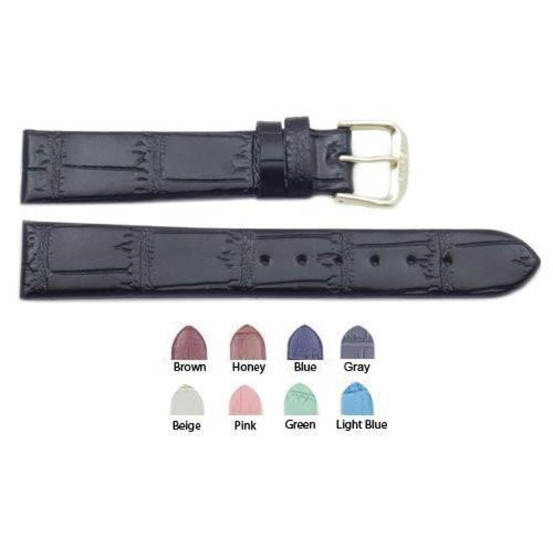 Alligator Grain Flat Genuine Leather Watch Strap – Assorted Colors Black