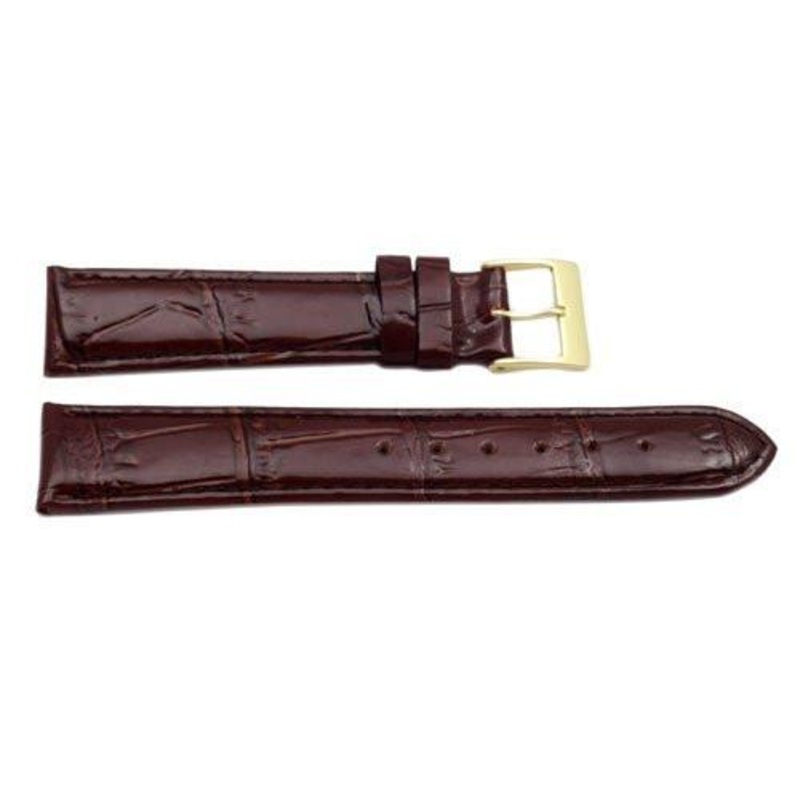 Alligator Grain Genuine Leather Glossy Watch Band Brown