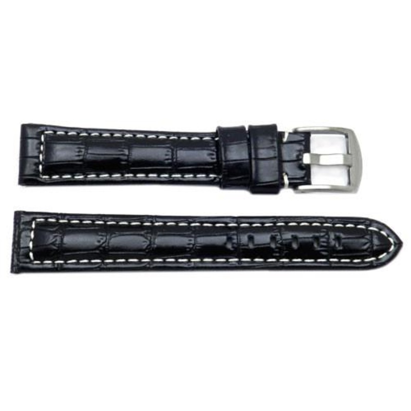 Alligator Grain Leather Extra Long Watch Strap Black / White