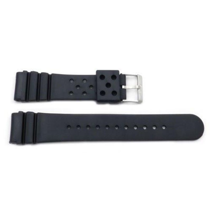 Black Casio Style 22/20mm Sports Rubber Long Watch Band Black