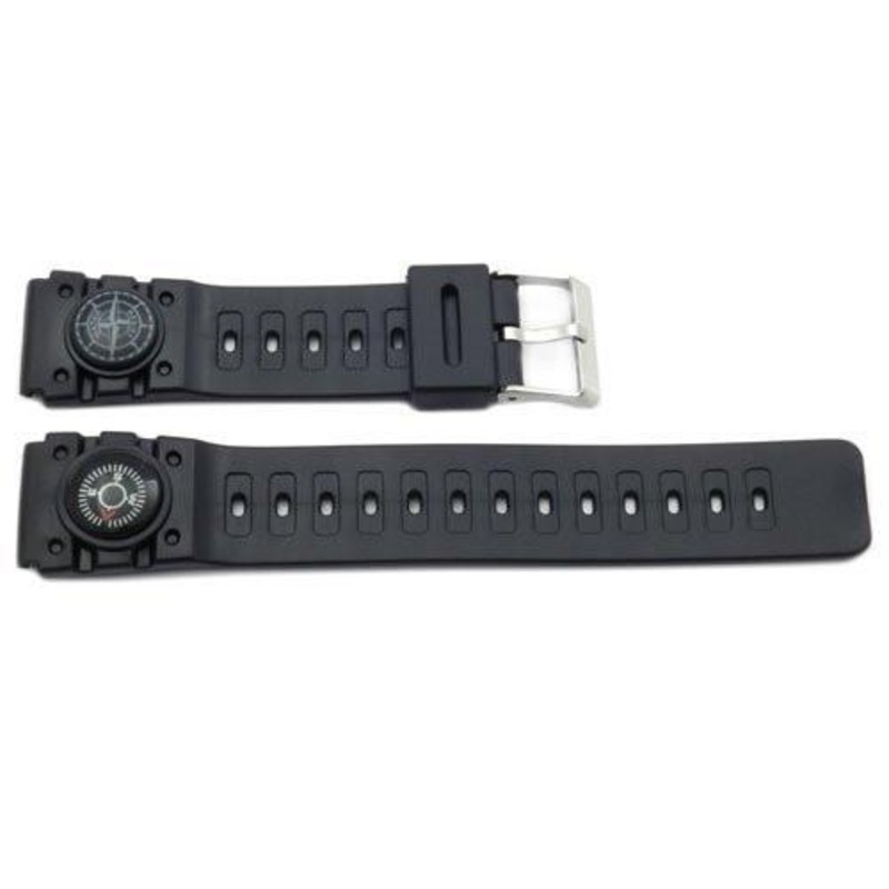 Black Compass Embedded Rubber 20mm Watch Band Black