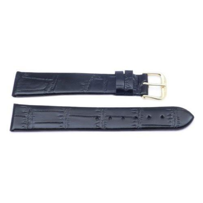 Black Leather Alligator Grain Long Watch Strap Black