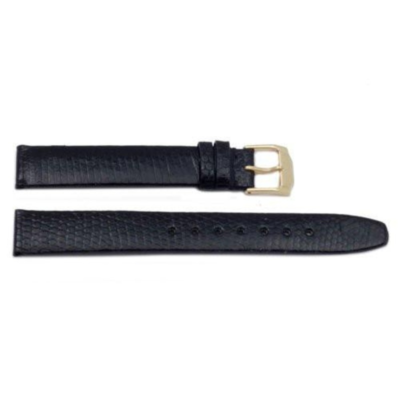 Black Movado Style Genuine Java Lizard Flat 15mm Watch Band Black