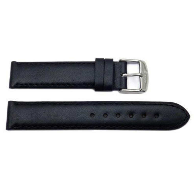 Waterproof Black Smooth Flat Sport Leather Watch Strap Black