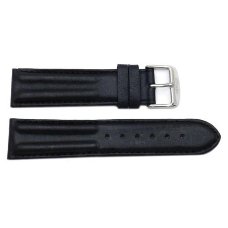 Waterproof Leather Contour Padded Watch Band Black