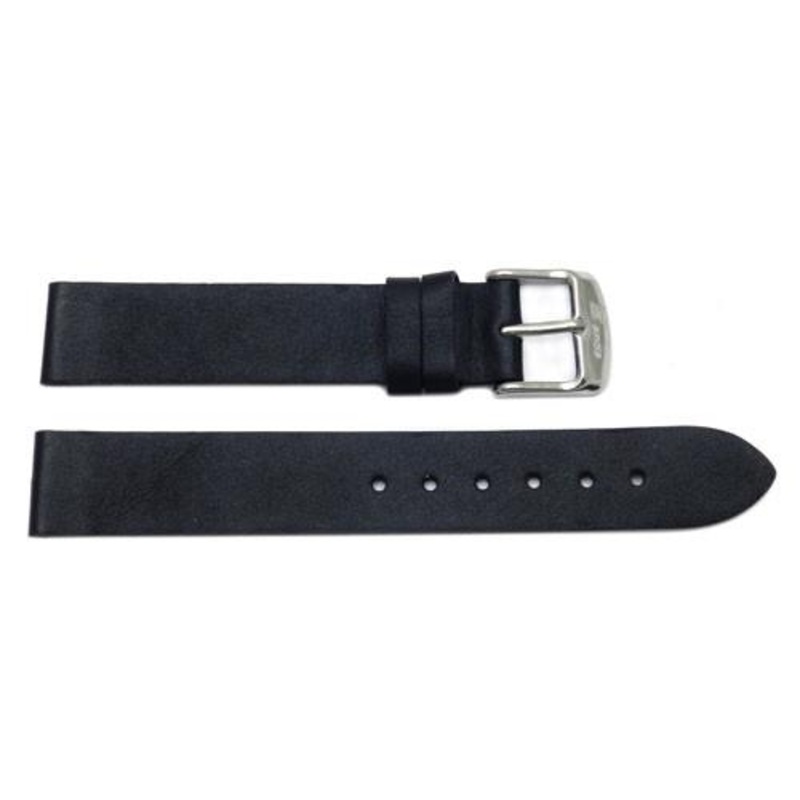 Waterproof Smooth Flat Sport Leather Watch Strap Black