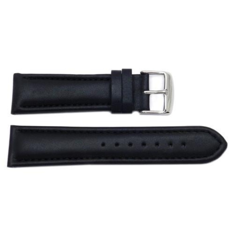 Waterproof Smooth Leather Tapered Stitched Watch Strap Black
