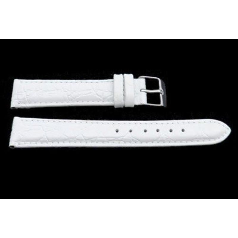 White Crocodile Grain Leather Watch Strap White