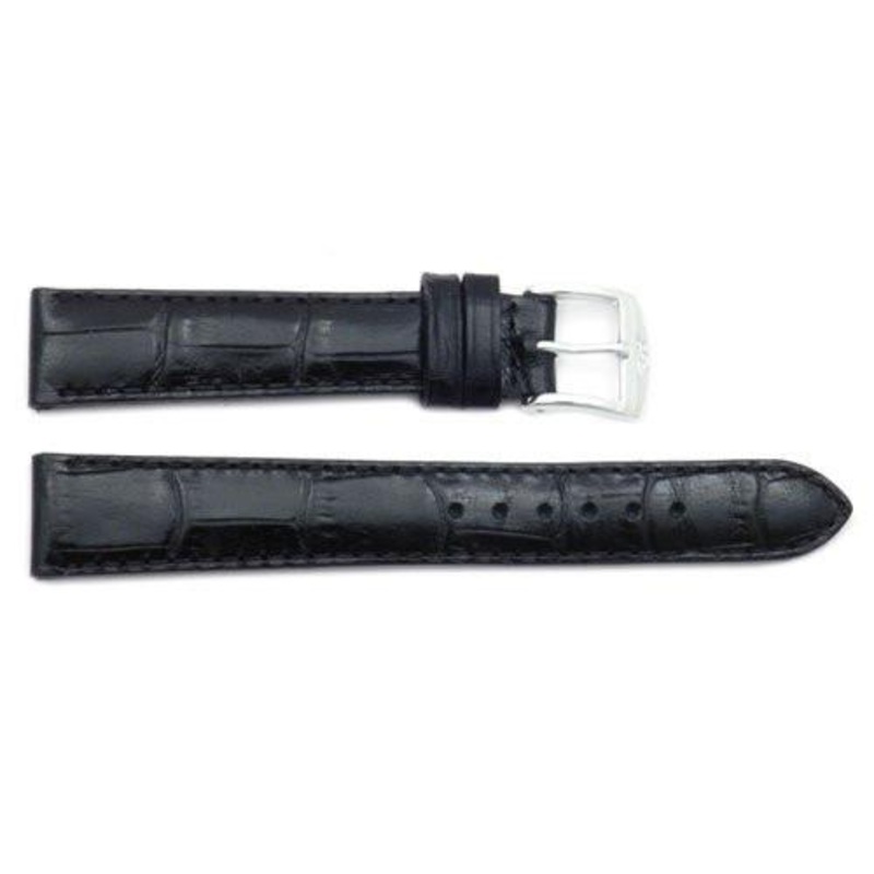 ZRC Genuine Black Leather Alligator Grain Waterproof Anti-Allergic Extra Short Watch Strap Black