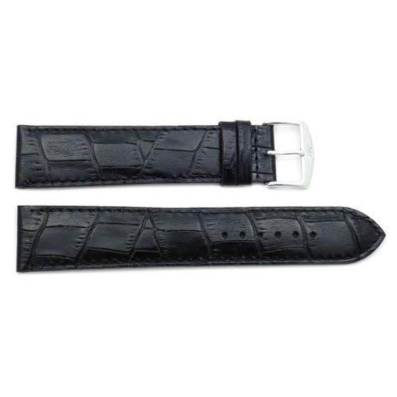 ZRC Genuine Black Leather Alligator Grain Waterproof Anti-Allergic Long Watch Strap Black