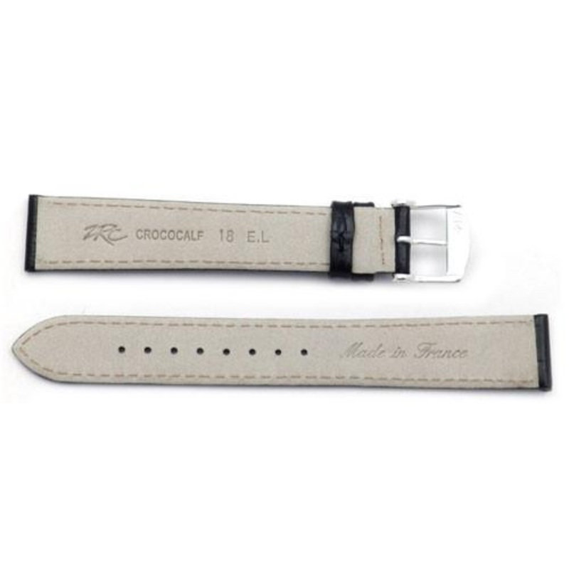ZRC Genuine Black Leather Crocodile Grain Watch Strap Black