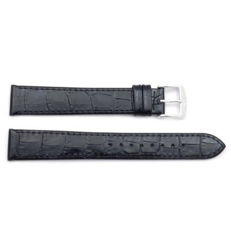 ZRC Genuine Black Leather Crocodile Grain Watch Strap Black