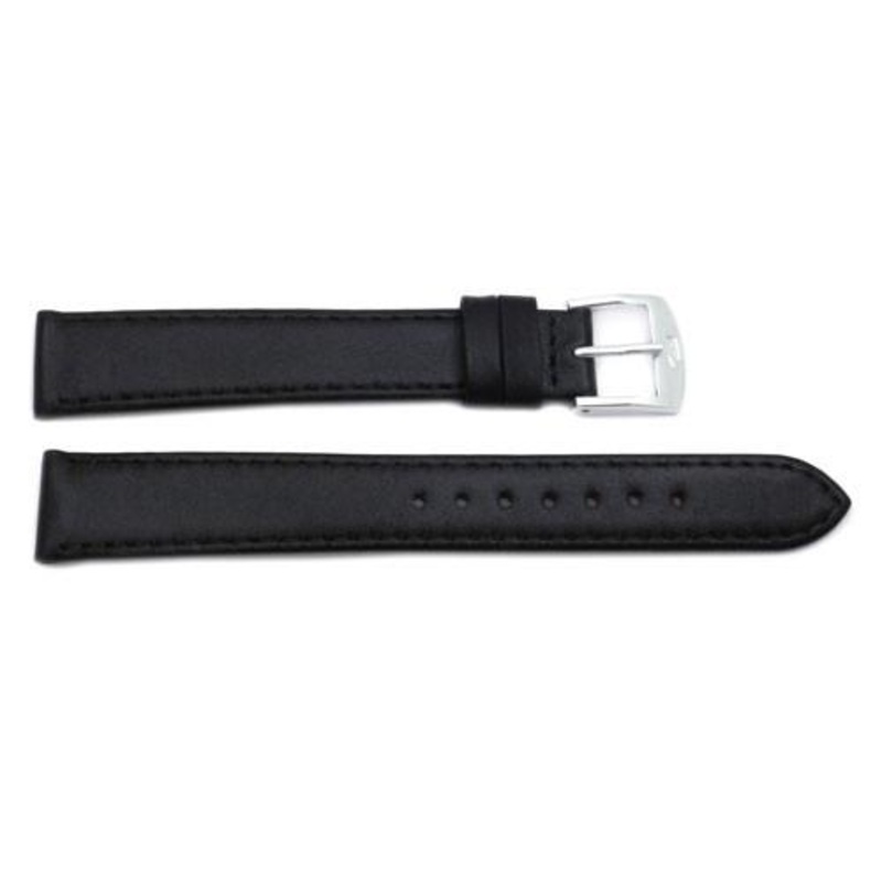 ZRC Genuine Calfskin Leather Flat Smooth Anti-Allergic Watch Strap Black