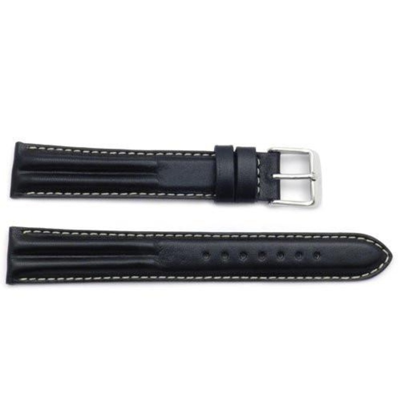 ZRC Genuine Calfskin Leather Waterproof Anti-Allergic Long Watch Band Black