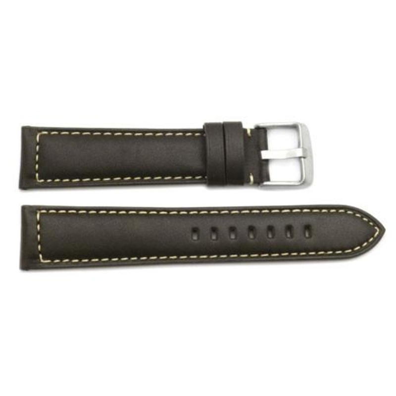 ZRC Genuine Calfskin Smooth Leather White Stitching Watch Strap Black