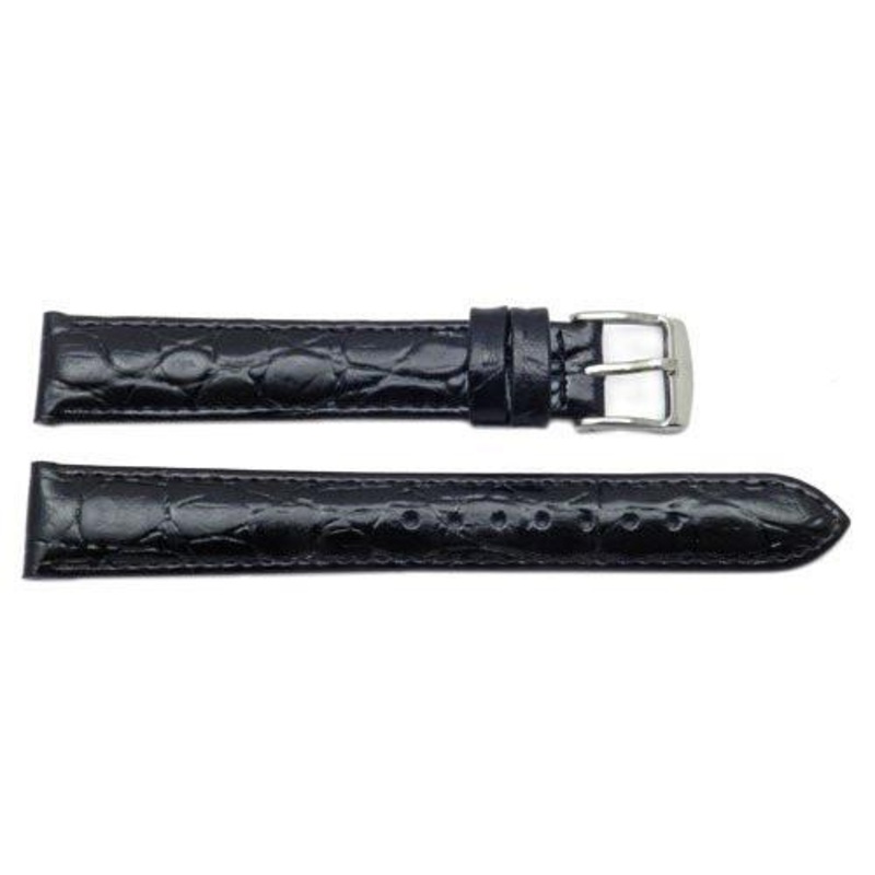 ZRC Genuine Classic Black Leather Crocodile Grain Watch Strap Black