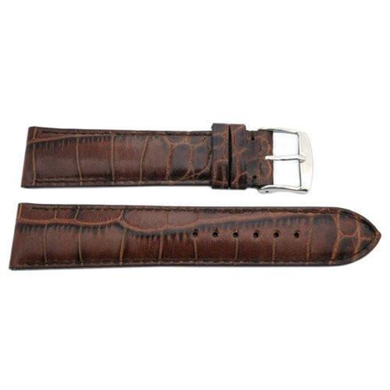 ZRC Genuine Handmade Calfskin Crocodile Grain Leather Watch Strap Black