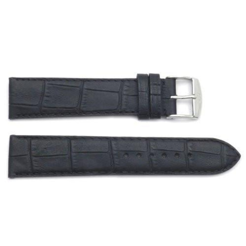ZRC Genuine Handmade Calfskin Leather Crocodile Grain Watch Strap Black