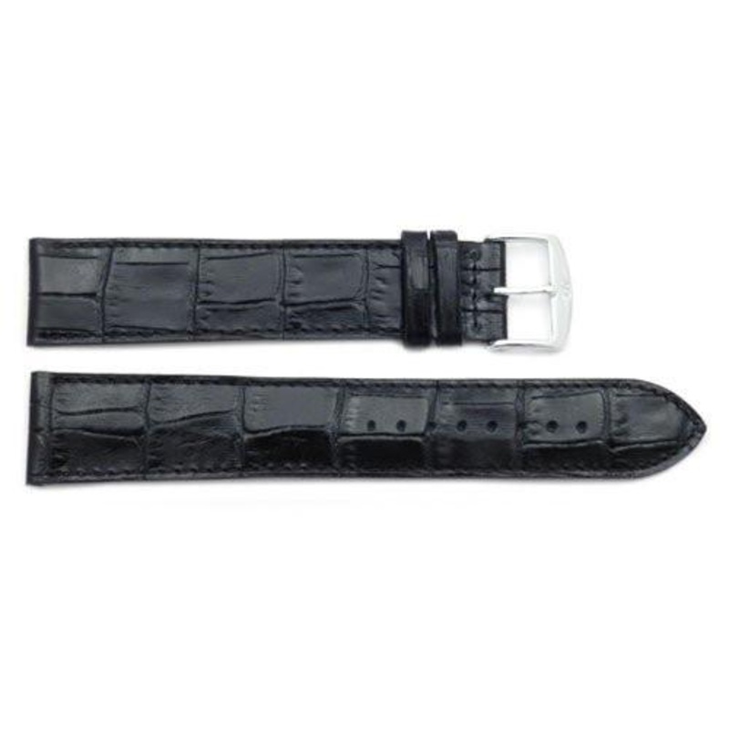 ZRC Genuine Leather Alligator Grain Waterproof Anti-Allergic Extra Extra Long Watch Strap Black