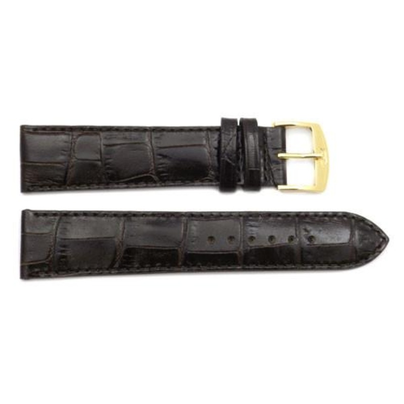 ZRC Genuine Leather Alligator Grain Waterproof Anti-Allergic Watch Strap Black