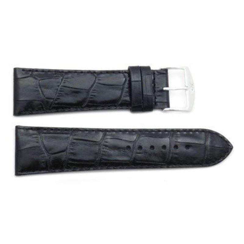ZRC Genuine Leather Alligator Grain Waterproof Anti-Allergic Watch Strap Black