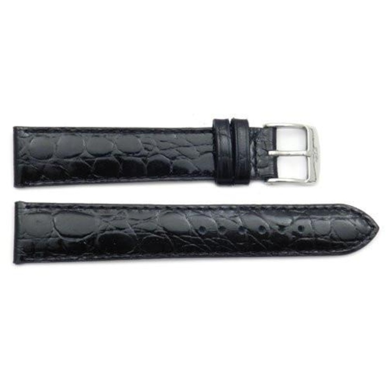 ZRC Genuine Leather Crocodile Grain Anti-Allergic Waterproof Watch Strap Black