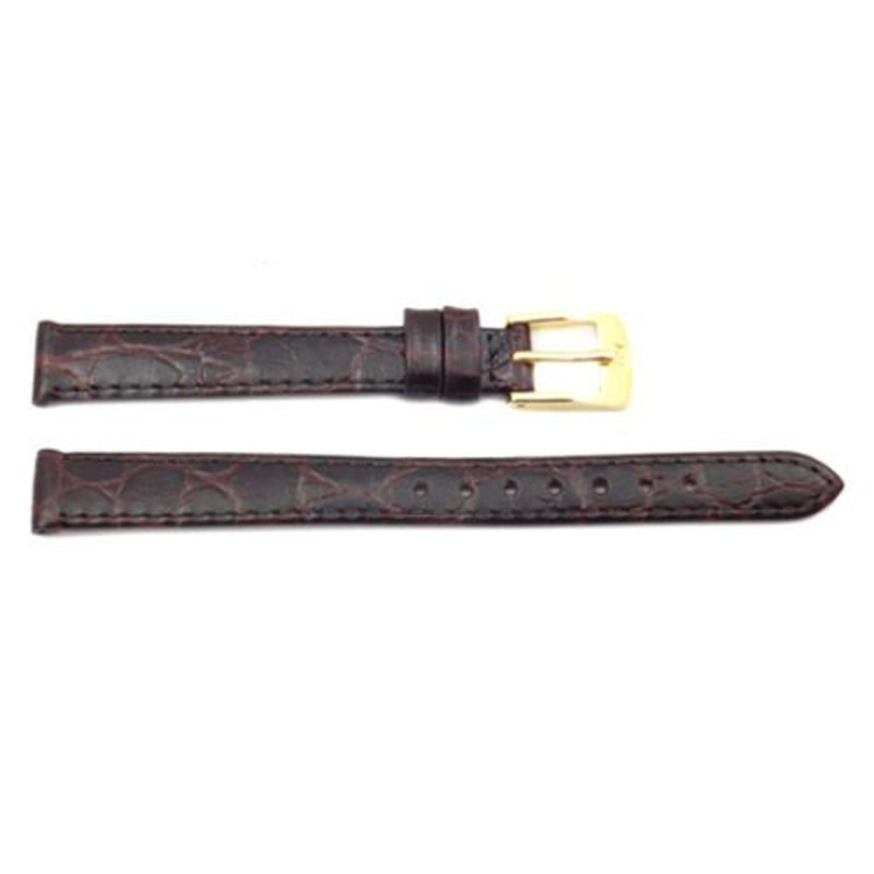 ZRC Genuine Leather Crocodile Grain Waterproof Anti-Allergic Watch Strap Black