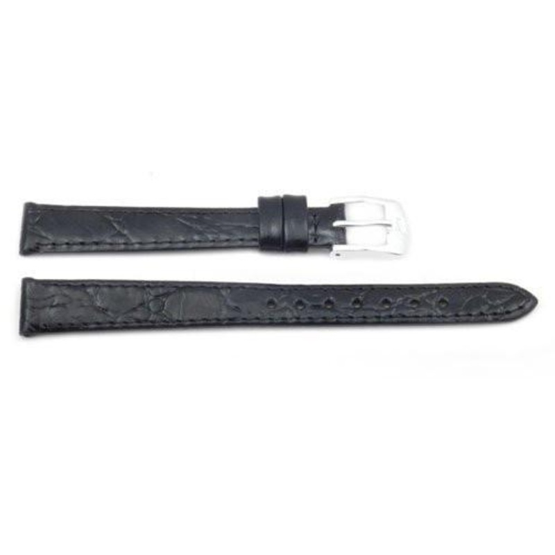 ZRC Genuine Leather Crocodile Grain Waterproof Anti-Allergic Watch Strap Black