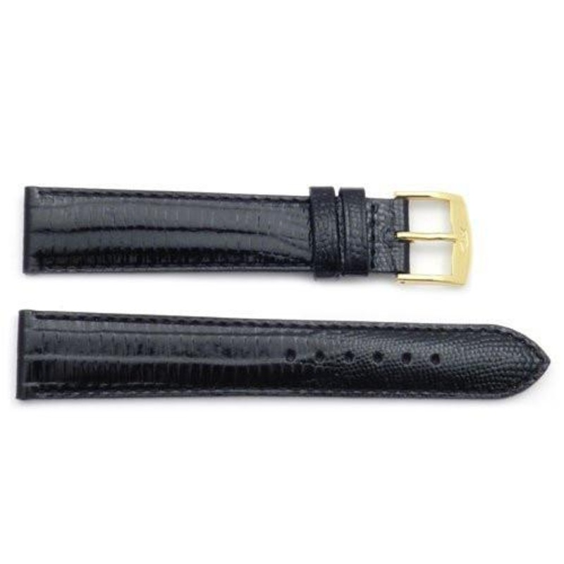 ZRC Genuine Leather Teju Llizard Grain Waterproof Anti-Allergic Watch Band Black