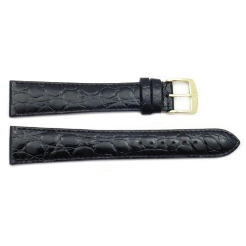 ZRC Genuine Leather Crocodile Grain Anti-Allergic Waterproof Long Watch Band Black