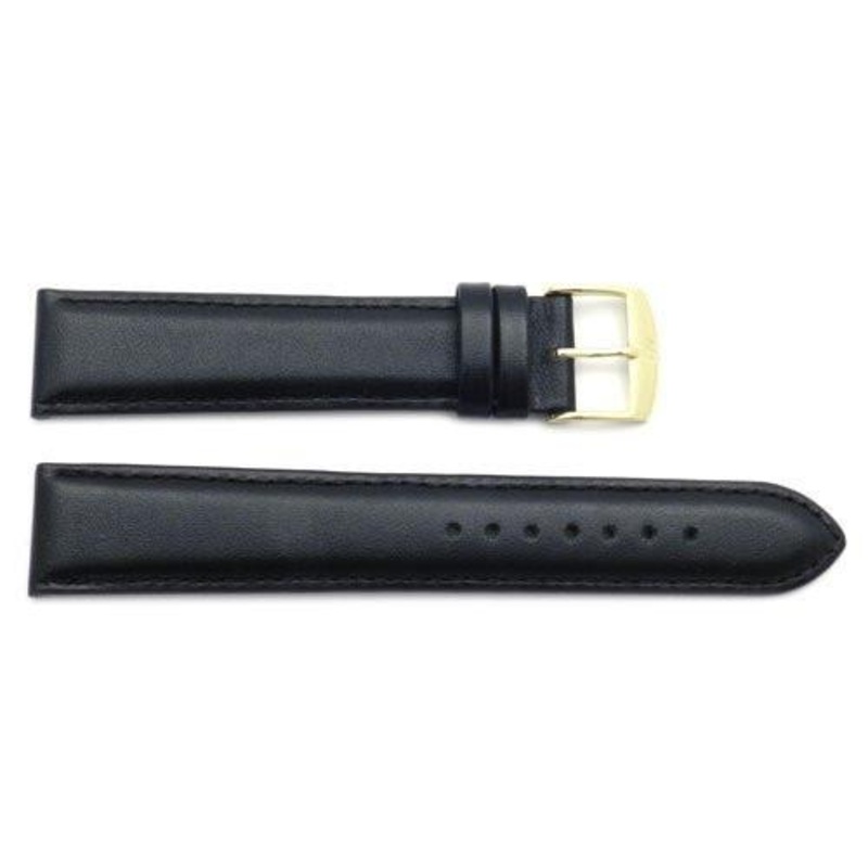 ZRC Genuine Smooth Soft Calfskin Leather Long Watch Band Black