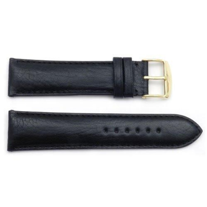ZRC Genuine Smooth Soft Texas Calfskin Leather Anti-Allergic Watch Band Black