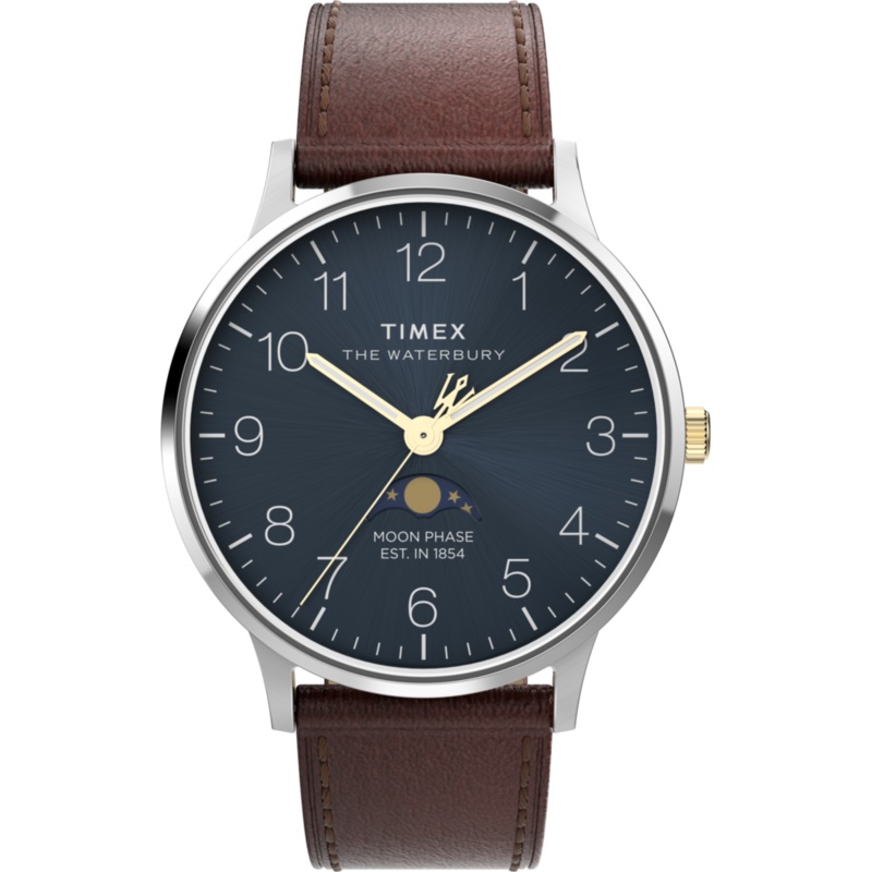 Waterbury Classic Moon Phase 40mm Leather Strap Watch