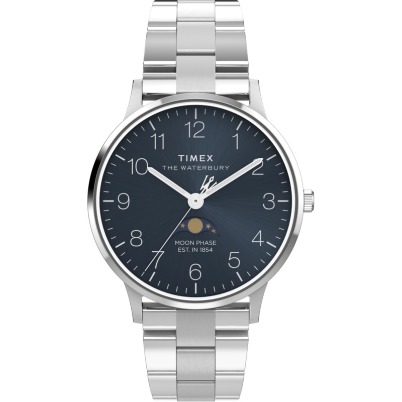 Waterbury Classic Moon Phase 40mm Stainless Steel Bracelet Watch