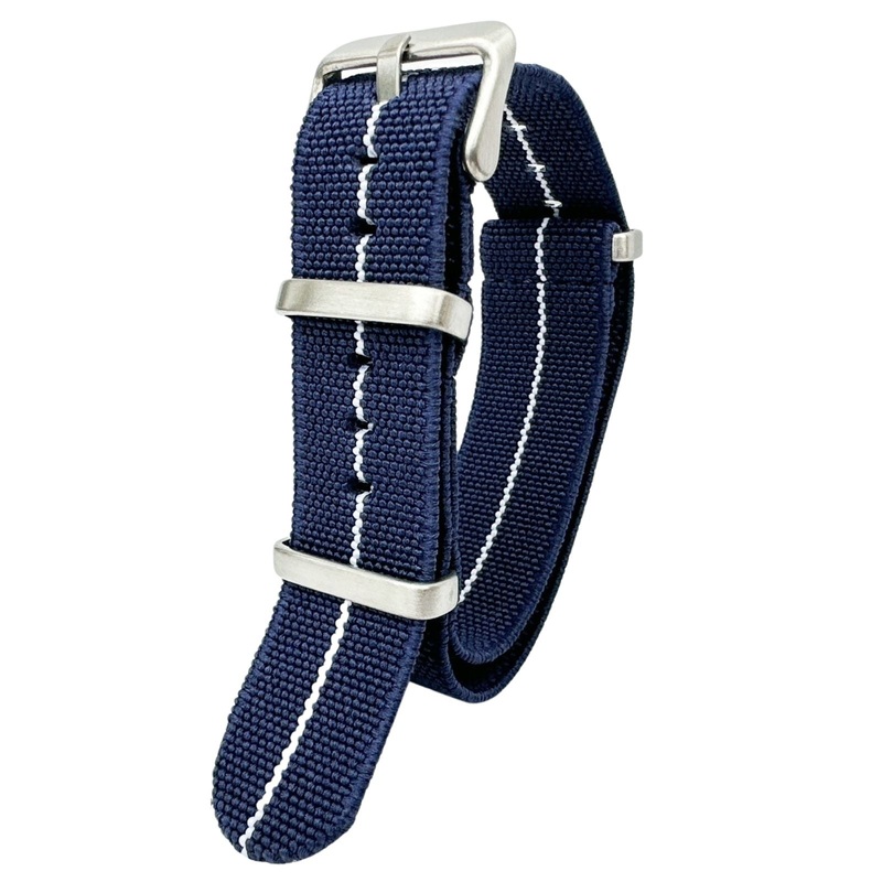 Elastic Nylon NATO Watch Strap | DARK BLUE / WHITE | 18 20 22 mm