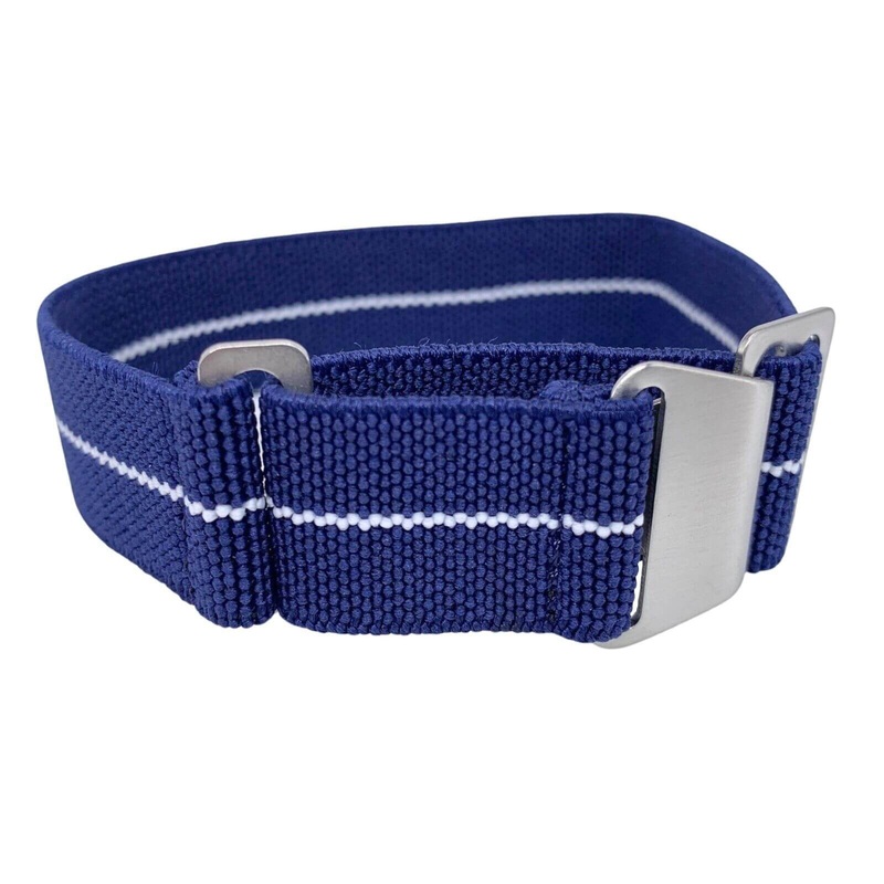 Marine Nationale Elasticated Nylon Watch Strap | DARK BLUE / WHITE | 18 20 22 mm