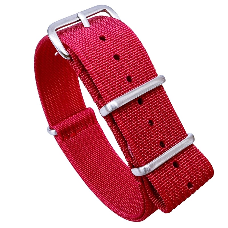 Ribbed Nylon NATO Watch Strap | RASPBERRY RED | 20 22 mm