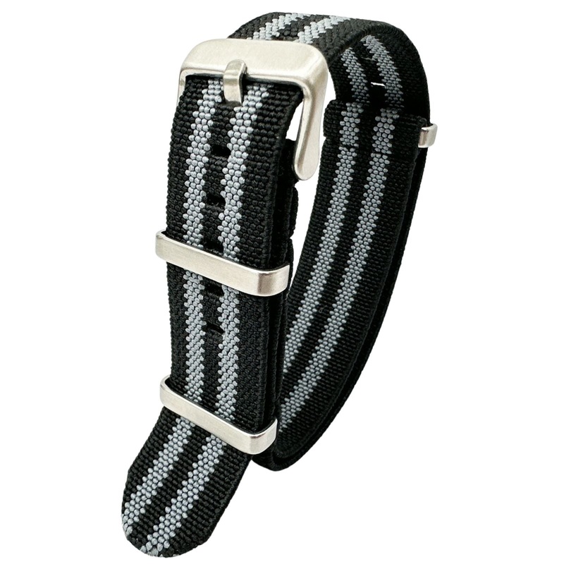Elastic Nylon Bond ‘Spectre’ NATO Watch Strap | BLACK / GREY | 18 20 22 mm
