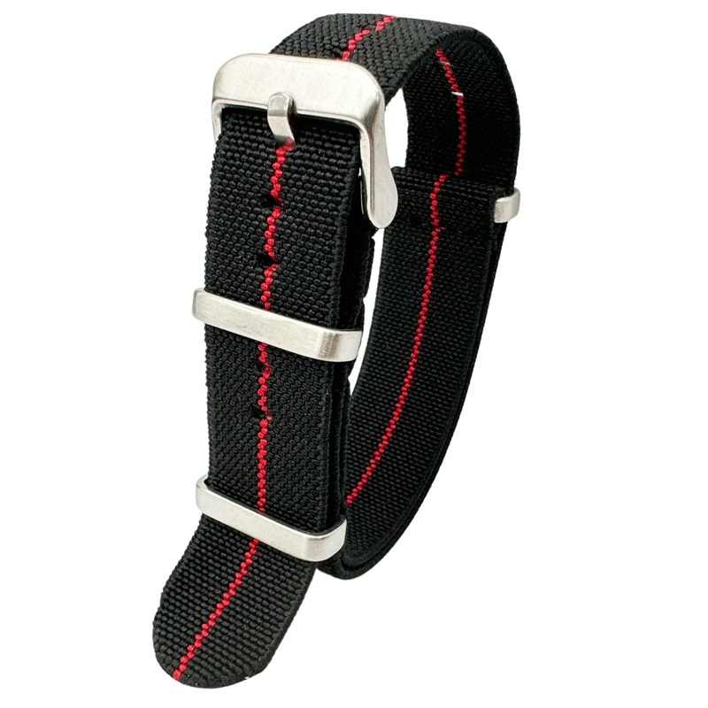 Elastic Nylon NATO Watch Strap | BLACK / RED | 18 20 22 mm