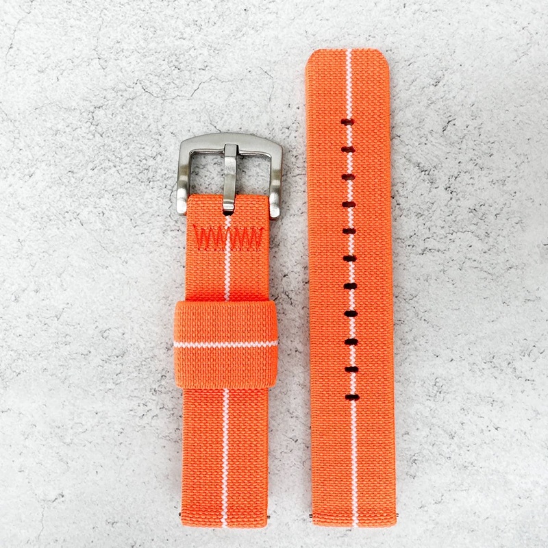 Elastic Nylon Two Piece Watch Strap | ORANGE / WHITE | 18 20 22 mm
