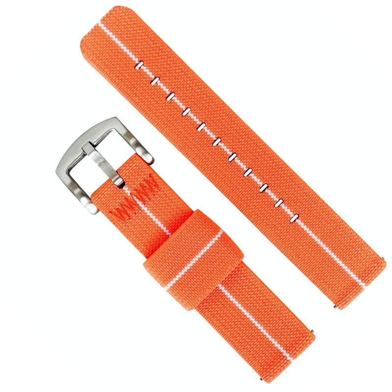 Elastic Nylon Two Piece Watch Strap | ORANGE / WHITE | 18 20 22 mm